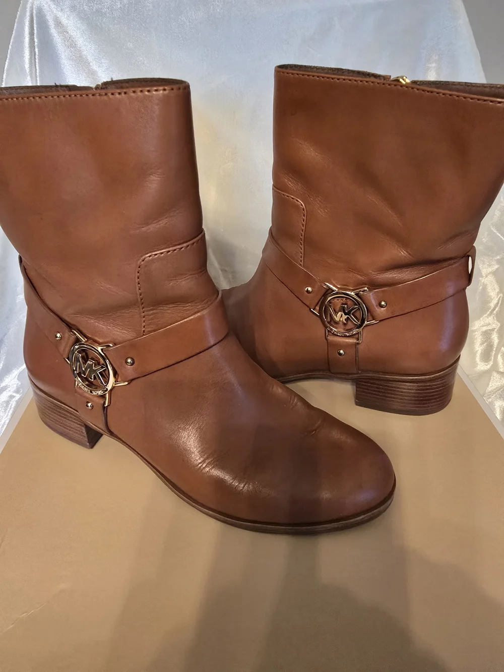 Michael Kors Cognac Leather Ankle Boots with MK Hardware – Size 6.5